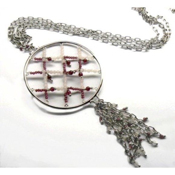 Jewelry - LARGE Silver Garnet & Pink Quartz Long NECKLACE